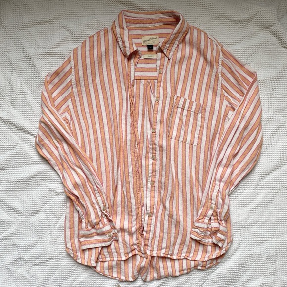 Universal Thread Tops - Universal Thread Peach & White Striped Long-Sleeve Button-Down Shirt